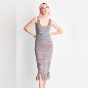 Future Collective Multicolor Maxi Dress knitt Boho W fringes Sz XS